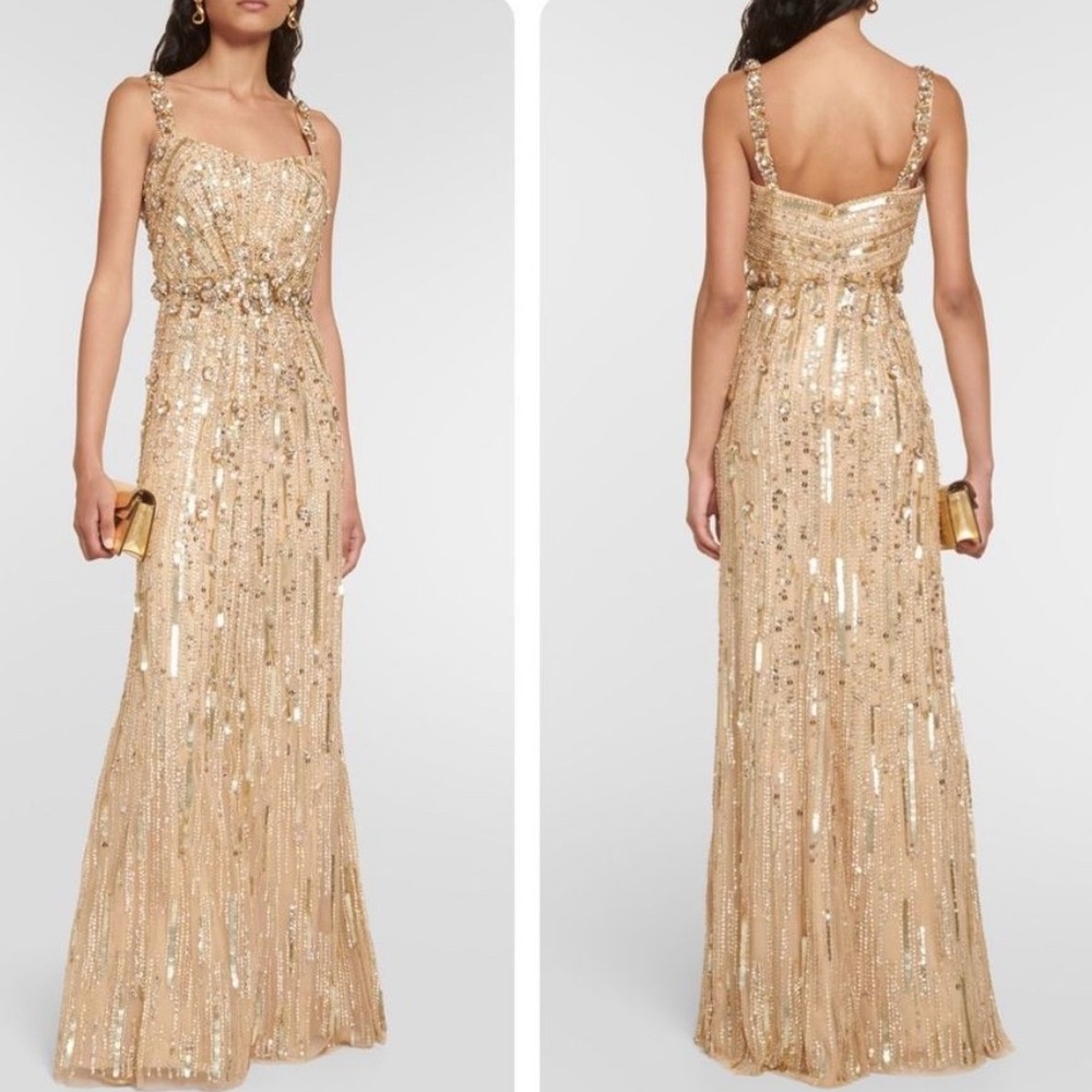 JENNY PACKHAM Bright Gem embellished tulle gown gold